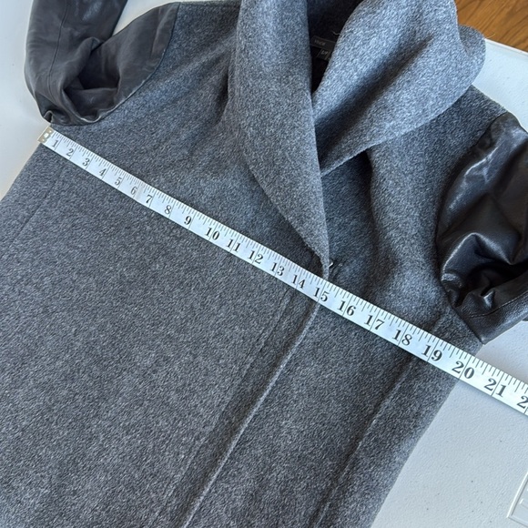 Vince Gray and Black Wool and Leather Asymmetrical Zip Coat Shawl Collar - Picture 11 of 16